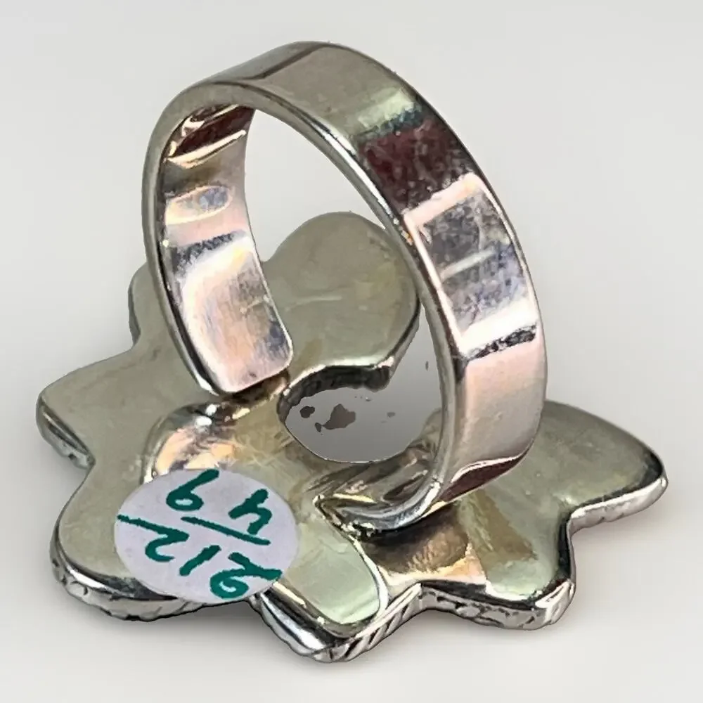 White Buffalo Turquoise Sterling Silver Naja Cluster Statement Ring Adjust Size